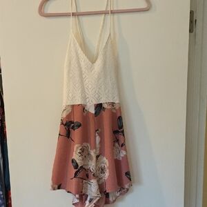 SHEIN White and Pink Floral Jumpsuit